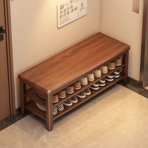 ספסל נעליים מעץ מלא בכניסה ישב על מדף נעליים רב שכבתית לשימוש ביתי ואלון נעליים לאחסון נעליים לאחסון נעליים - Product Image 1