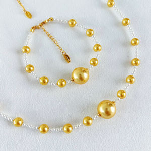 2024 nouveau Style <span class=keywords><strong>platine</strong></span> espacé perle Bracelet collier ensemble dames minimaliste Design de mode pour la fête de mariage boule classique - Product Image 2