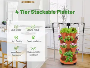 Grow Tower ผักดอกสตรอเบอร์รี่วางซ้อนกันได้ระบบหม้อปลูกในร่มเครื่องปลูกสวนแนวตั้งพร้อมแสง