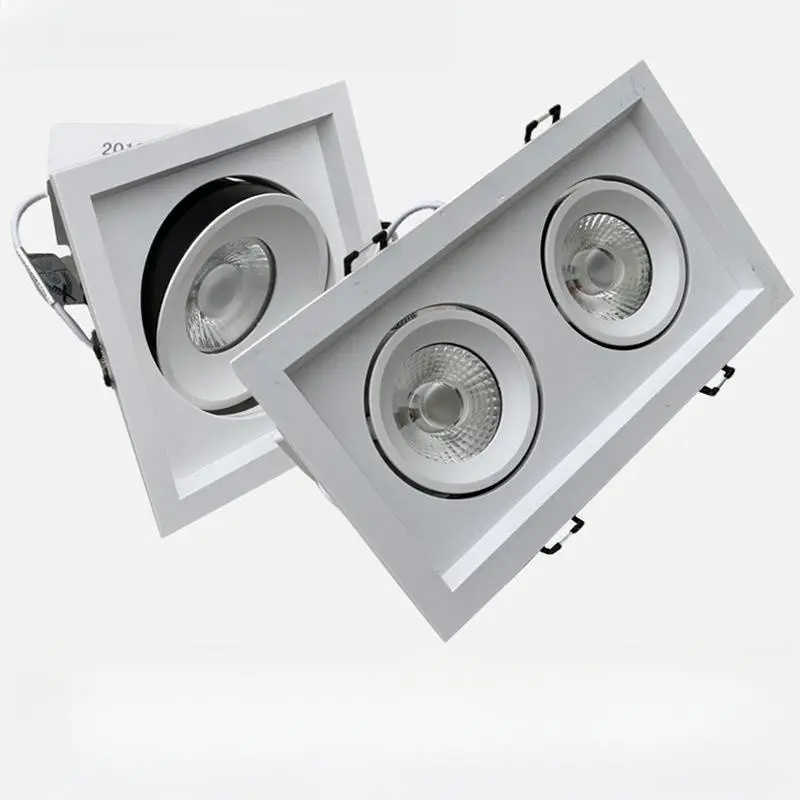 Dubbele Kop Rechthoekige Spot Led Cob Plafond Naar Beneden Verstelbaar Vierkant Verzonken Downlight Grille Licht