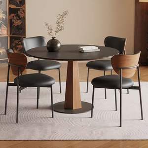 Delifeng Round <b>Solid</b> <b>Wood</b> Dining <b>Table</b> Black Rock Slab Top Stable Design For Dining Room - Product Image 2