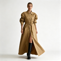 Robe longue décontractée pour femme, style chemise à col, manches longues, ceinture à la taille, boutonnée sur le devant, fendue, idéale pour le bureau