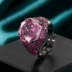 Anillos de Dedo de Oro Negro de Alta Calidad, Ecológicos, de Cobre, Chapados en Oro Negro, con Circonita Verde de Corte Rosa de 14 mm, para Mujer - Product Image 3