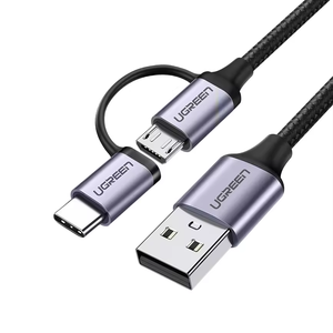 Câble de charge portable <span class=keywords><strong>UGREEN</strong></span> multifonction 2 en 1, câble de charge <span class=keywords><strong>USB</strong></span> 2.0 a vers <span class=keywords><strong>USB</strong></span> Type C et <span class=keywords><strong>Micro</strong></span> <span class=keywords><strong>USB</strong></span> pour Android - Product Image 1
