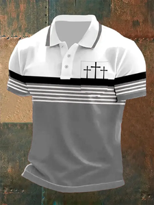 Polo Premium para Hombre, Diseño de Cruces Cristianas, Transpirable, Tela Suave, Bloques de Color, Rayas, Manga Corta, para Golf - Product Image 4