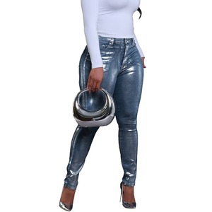 <span class=keywords><strong>Jeans</strong></span> moulants élastiques pour femmes européennes et américaines, taille haute, style rétro, <span class=keywords><strong>argent</strong></span>é et doré, décontractés, pour <span class=keywords><strong>l</strong></span>'été - Product Image 4