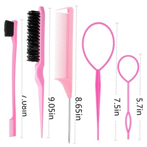 5 pièces beauté style <span class=keywords><strong>brosse</strong></span> Salon coiffure peigne ensemble taquineries <span class=keywords><strong>brosse</strong></span> à cheveux queue de rat peigne bord <span class=keywords><strong>brosse</strong></span> tresse outil <span class=keywords><strong>boucle</strong></span> - Product Image 4