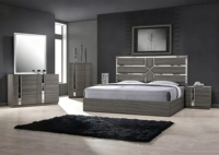 Lit plateforme à bande horizontale décorative, tête de lit à panneaux contrastants, cadre de lit à support incliné pour chambre moderne – Meilleures ventes