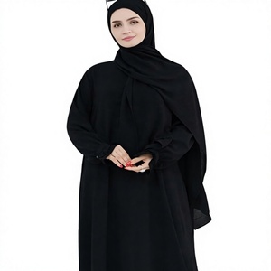 Women Black <b>Abaya</b> Long Sleeve Floor Length Modest Dress Solid Color High Neck Loose Fit Daily Wear Middle East Style - Product Image 1