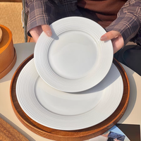 Assiette plate émaillée en porcelaine écologique à motif lignes, 10 pouces, jetable, blanc pur, pour usage domestique et hôtelier, cuisine occidentale et desserts