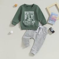 Ensemble 2 pièces pour bébés garçons, imprimé lettres, sweat-shirt à manches longues marron et pantalon de jogging à cordon de serrage, survêtement d'automne pour tout-petits