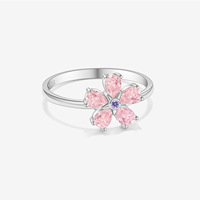 Bague en argent sterling S925 avec fleurs en zircon rose taille poire, design floral élégant, bijou raffiné pour femme, idéale pour le quotidien, les fêtes ou comme cadeau.