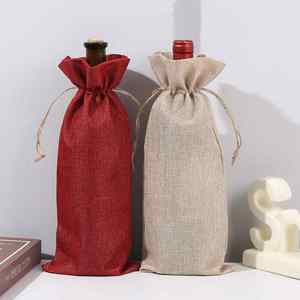 ถุงของขวัญผ้ากระสอบป่านแบบมีเชือกผูกสำหรับใส่ขวดไวน์  พร้อมลายพิมพ์ซับลิเมชั่น สำหรับตกแต่งคริสต์มาส - Product Image 2