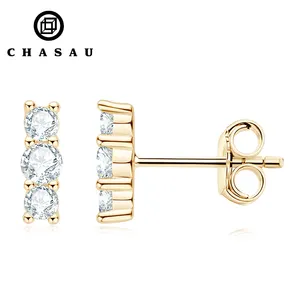 Hot Bán thiết kế độc đáo hàng ngày đồ trang sức 925 Sterling bạc bông tai vvs 3-Stone 3 mét moissanite thời trang Stud bông tai dành cho phụ nữ