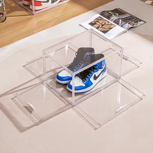 Boîte à chaussures transparente en plastique de vente chaude boîte de baskets avant transparent stockage de chaussures en acrylique organisateur empilable magnétique