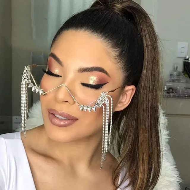 New Light Luxury Fashion Rhinestone Tassel Glasses Frame Full of Diamond Glasses Chain for Women Accessories