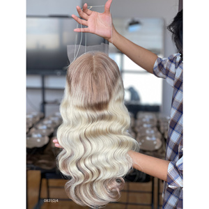 Peluca Mini de Cabello Europeo Virgen Natural con Frente de Encaje y Gorra de Encaje, 130% de Densidad, con Colores y Reflejos para Mujeres Blancas - Product Image 5