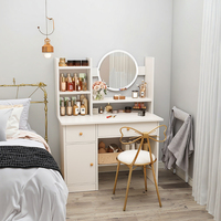 2025 crème Ins éclairé miroir commode Simple moderne chambre maquillage Table armoire de rangement pour petits appartements panneau hôtels