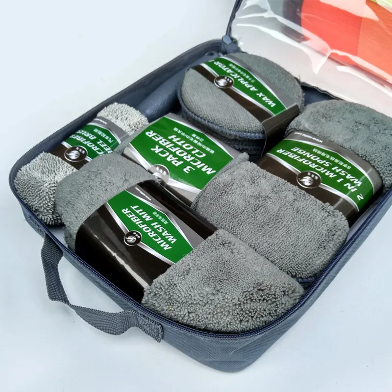 Microfiber Sponge Pad Car Wash Cleaning 9 In 1 Car Care Tools Kit Portable