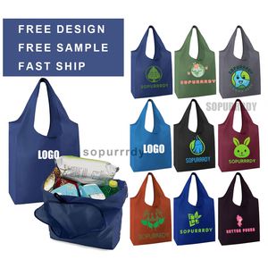 Sacs en polyester non tissé légers et pliables, sacs en nylon ripstop réutilisables, sac de shopping pliable en Oxford imperméable avec petite pochette - Product Image 1