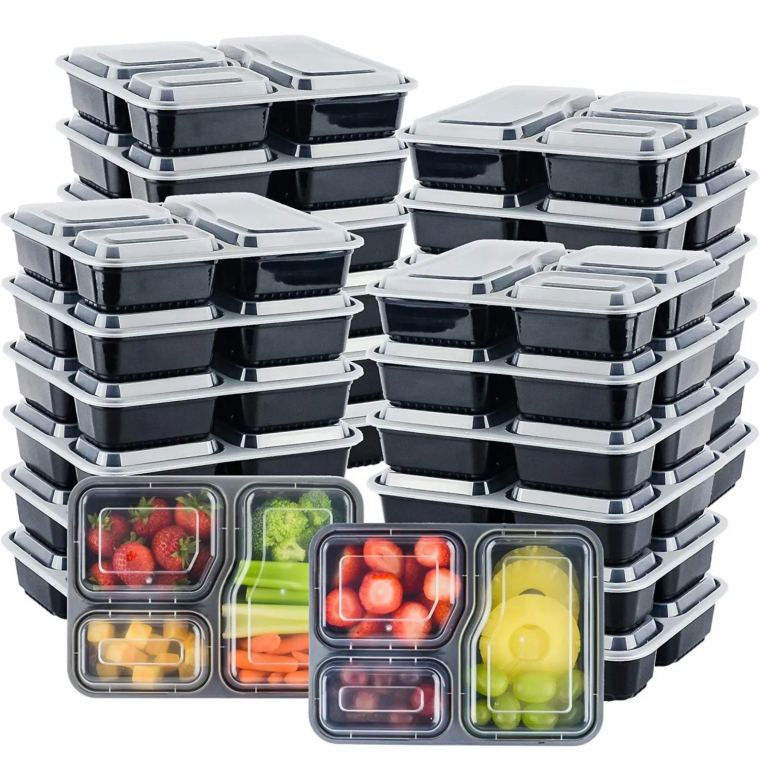 Disposable Reusable Lunch Boxes Meal Prep Container 3 Compartment Food Storage Bento Box