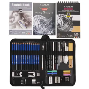 KALOUR Professional Wooden 58Pcs Sketch And Draw Pencil Set For Sketching And Drawing In Nylon Case With Customizable Logo