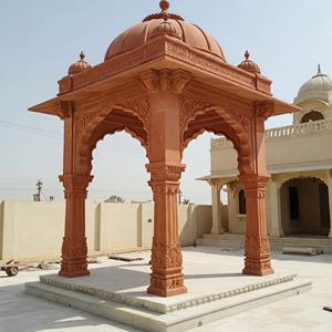Gazebo de Cúpula de Piedra Arenisca Roja Hecho a Mano, Pabellón Tradicional Indio para Exteriores, para Paisajismo de Jardines de Lujo - Product Image 2