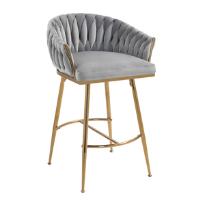 Modern Adjustable Fabric <b>Bar</b> <b>Stools</b> Set of <b>2</b> for Home <b>Bar</b> Hotel Dining with Metal Frame and Hand-Wave Back - Product Image 5