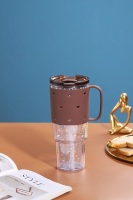 Gobelet de sport en plastique unisexe de 880 ml sans BPA, écologique, dégradé de couleurs, givré, avec paille et double mode de consommation, poignée et isolation thermique