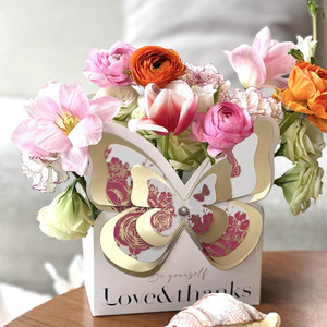 Lussuosa Scatola Regalo Biodegradabile Stile Farfalla per Bouquet di Fiori, Cesto in Cartone Bianco per Composizioni Floreali - Product Image 3