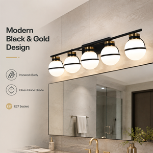 Modern Indoor Wall <b>Light</b> Black Gold Ironwork Glass <b>Globe</b> Shade E27 Five Bulbs For Living Room Bedroom Hotel Home - Product Image 2