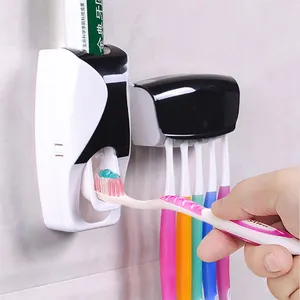 Harga produsen tempat sikat gigi plastik bebas lubang dan set dispenser pasta gigi otomatis