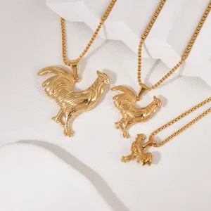 Hip Hop perhiasan berlapis emas baja tahan karat liontin kalung Ayam Jantan rantai liontin jimat ayam indah