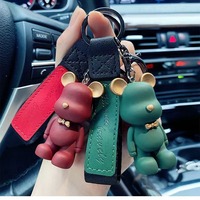 Porte-clés mousqueton en plastique motif ours de dessin animé, pendentif mignon imprimé en typographie écologique pour breloque de sac, cadeau