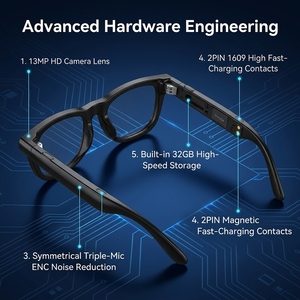 Lunettes Intelligentes IA avec Caméra 13 Mégapixels, Contrôle Tactile, Batterie 80 mAh, Recharge Magnétique, Monture Métallique, Étanchéité IPX5, Assistant IA - Product Image 2