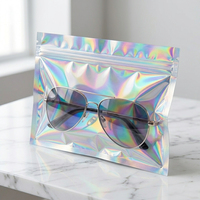 Sacs holographiques thermoscellables recyclables avec fermeture éclair et encoche à déchirure facile pour lunettes et gloss à lèvres