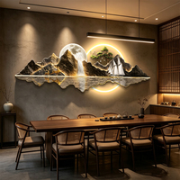 Horloge murale luxe MDF acrylique LED rétroéclairée, temple doré arbre d’or pleine lune déco maison hôtel