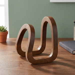 Wooden Minimalist Brown Decorative <b>Bookend</b> Curved Design Shape Scenic Pattern Multi-piece Set Home Decor Retirement Accent-Aqdus - Product Image 3