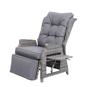 Tumbona <span class=keywords><strong>de</strong></span> Jardín COMLAX FIELD, Reposera <span class=keywords><strong>de</strong></span> Bambú con Cojines Gruesos, Mesa Plegable Ajustable, para Interiores y Exteriores, Color Gris Oscuro, Hecho en China - Product Image 1