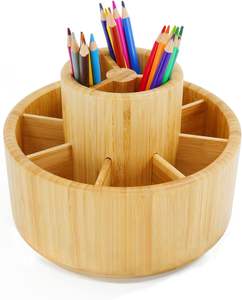 Organizador Giratorio de Madera de Bambú para Material de Arte, Portalápices de Escritorio, Caja de Almacenamiento para Herramientas, Lápices de Colores y Crayones - Product Image 1