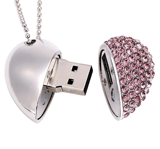Jewelry Heart Shape Metal Silver Diamond Usb Flash Drive 64GB 32GB 16GB 8GB 4GB Pen Drive, Gold Heart Pen Drive