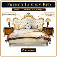 Französisches Lederbett-Set im Europäischen Palast-Stil, Erstklassiges Rindsleder, Weiche Rückenlehne, 1,8m Prinzessinnenbett, Geeignet für Luxusvillen