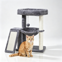 Arbre à chat multi-niveaux de 25,6 pouces en peluche grise avec poteau à gratter en sisal, hamac, lit et condo pour chat, meuble d'intérieur pour chat, fournitures pour animaux de compagnie