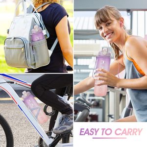 Botella de agua deportiva de gran capacidad para viajes, a prueba de fugas, sin BPA, motivacional, 32oz, con marcador de tiempo, correa de transporte de pajita - Product Image 5