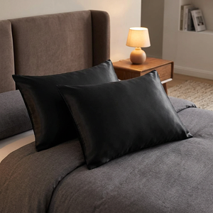 Ensemble de 2 taies d'oreiller en satin uni Abp Collection, taille King, noires, rectangulaires, pour les soins des cheveux et de la peau, usage domestique - Product Image 3