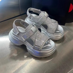 Silver Mesh Cross-Strap <b>Platform</b> Sandals Chunky <b>Heel</b> Buckle Closure Summer Breathable Genuine Leather Lining Outdoor Women's - Product Image 5