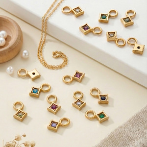 Stainless Steel Square Zircon Pendant DIY Jewelry Findings Small Size Blue Green Purple Rose <b>Red</b> White Plated Accessory <b>Material</b> - Product Image 1