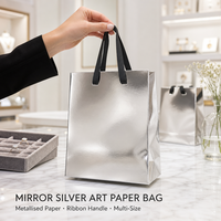 Emballage cadeau pour vêtements avec logo personnalisé, sac en papier couché recyclable, laminage mat métallique argenté de luxe, impression sérigraphique
