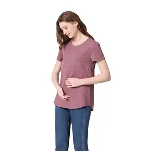 T-shirt de grossesse d'été vêtements d'allaitement fermeture éclair horizontale Top d'allaitement coton doux grande taille S à 4XL