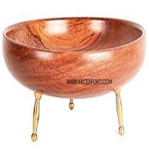 Bol en bois d'acacia avec 3 pieds en métal bol à salade mangue nouvelle décoration moderne et élégante bol cadeau corporatif souvenir - Product Image 1